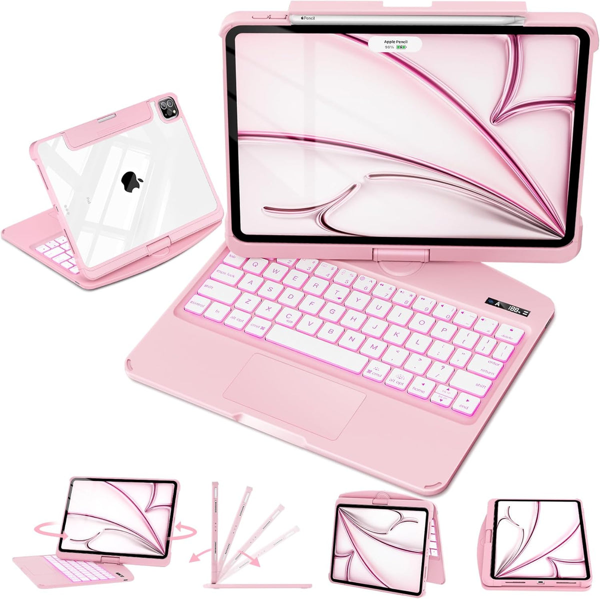 Minimal Rotating iPad Keyboard Case — Blush Pink