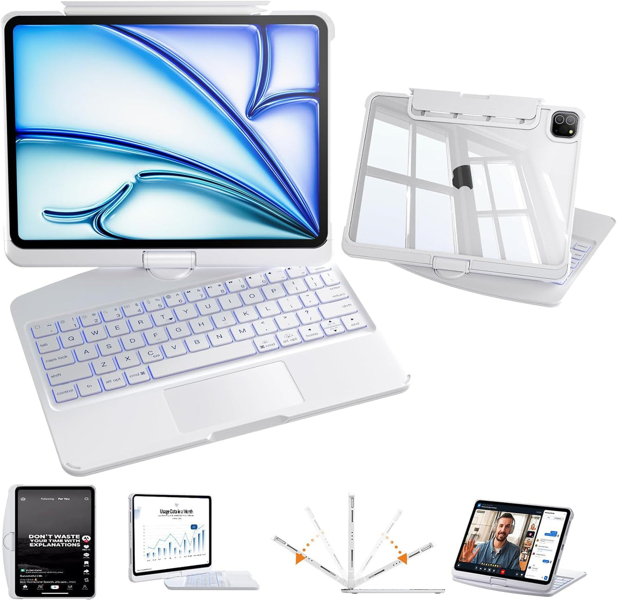 Minimal Rotating iPad Keyboard Case — White