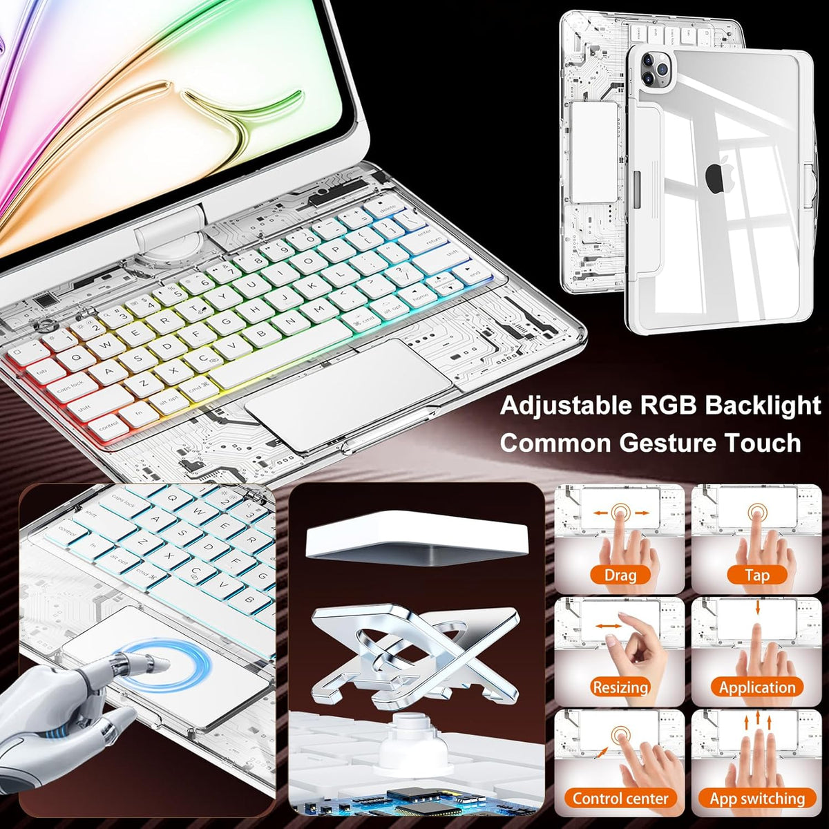 Transparent Rotating iPad Keyboard Case features