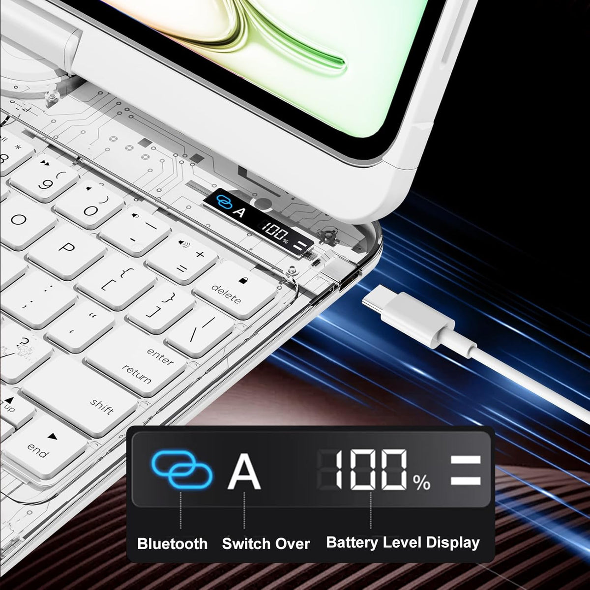 Transparent Rotating iPad Keyboard Case features