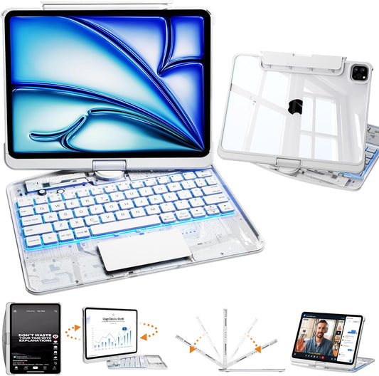 Transparent Rotating iPad Keyboard Case — White