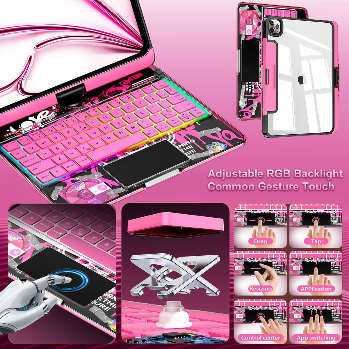 Y2K Style Rotating iPad Keyboard Case features