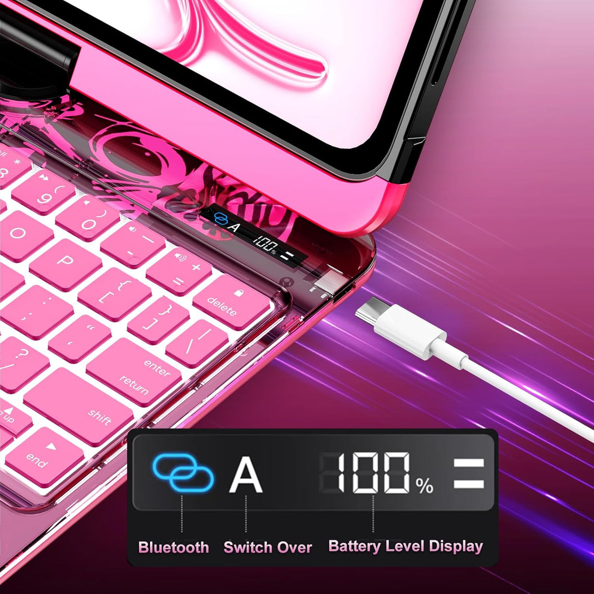 Y2K Style Rotating iPad Keyboard Case features