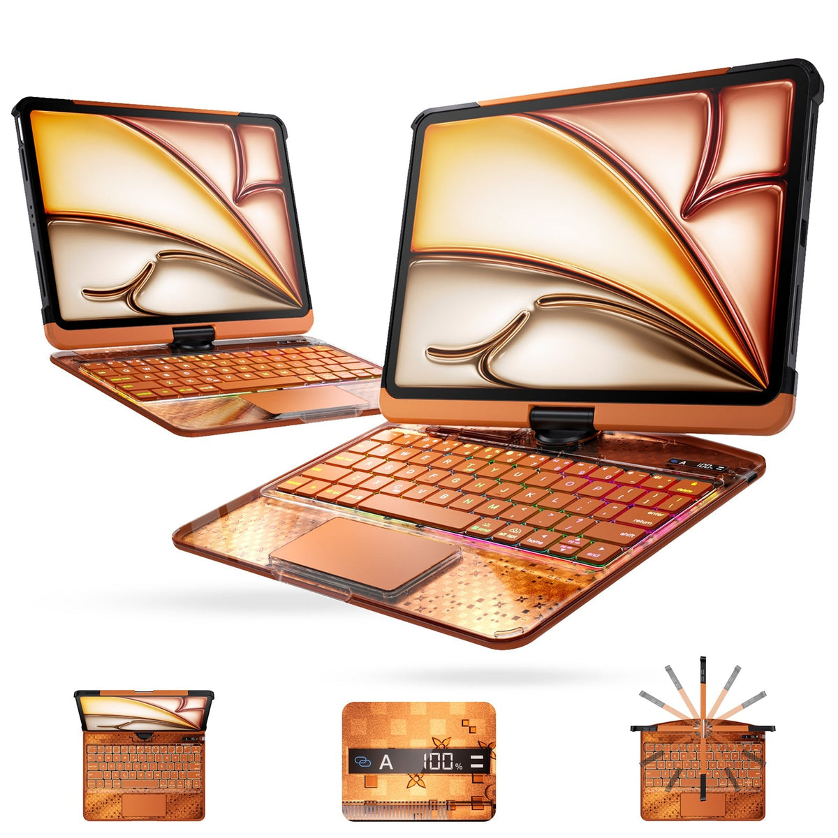 Y2K Style Rotating iPad Keyboard Case — Orange